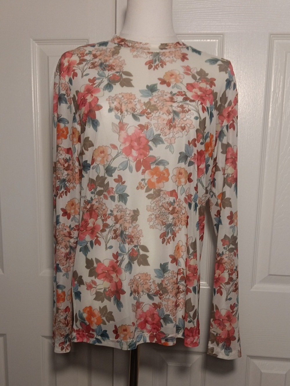 Turquoise Haven Vintage Poppy Mesh Long Sleeve Top Large